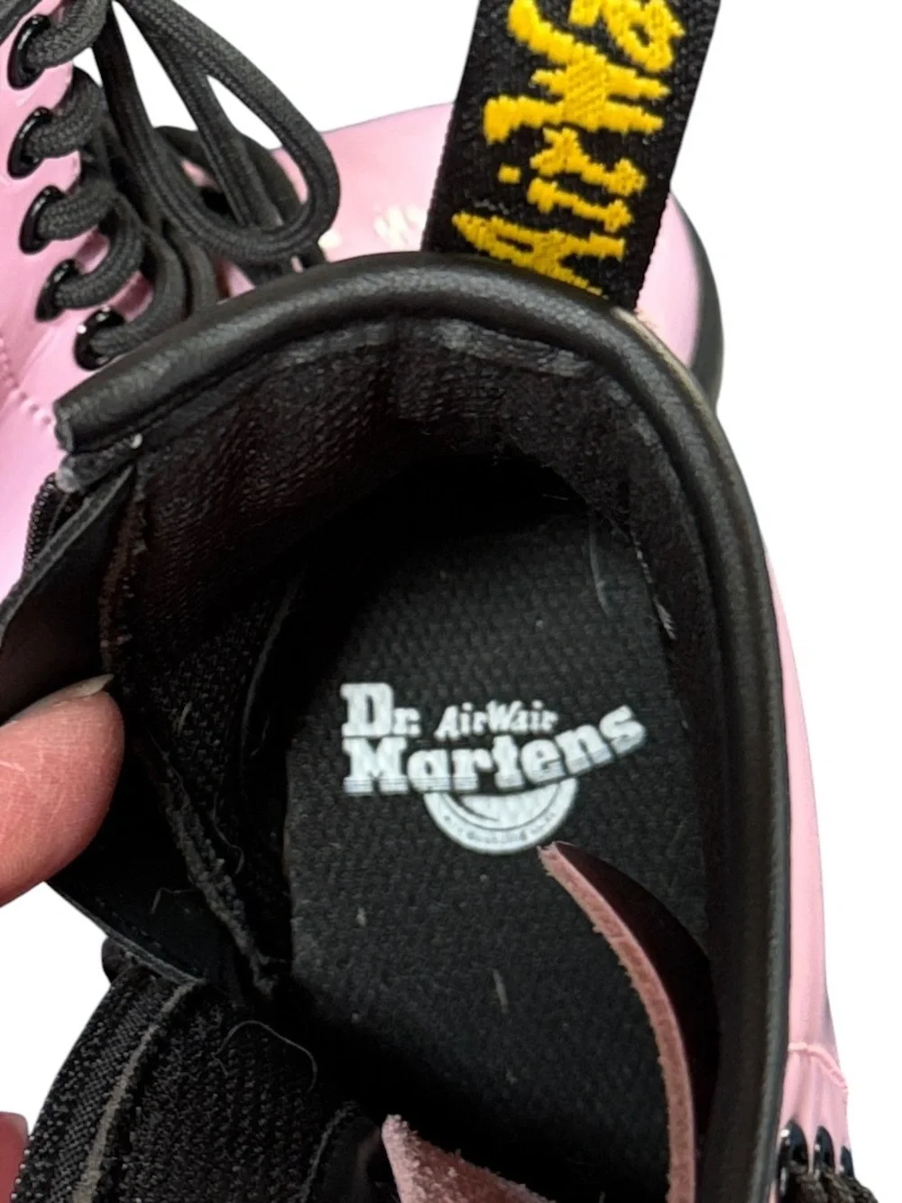Girl’s Dr. Martens Pale Pink Patent Leather Side Zip Air Wair Boots Sz 11